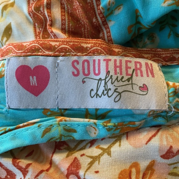 Southern Fried Chics Womens Medium Mini Dress Boho Cold Shoulder Plunging V-Neck - Picture 11 of 12